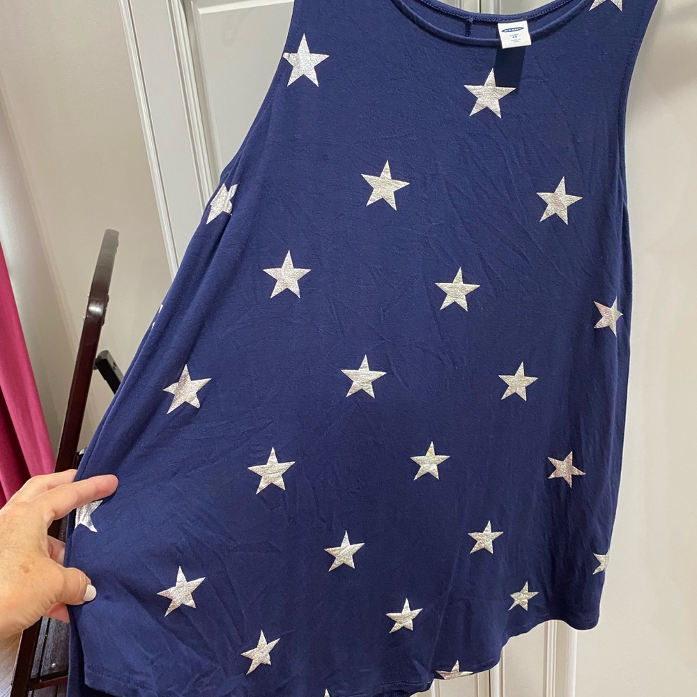 Old Navy luxe swing tank. Navy with silver stars.